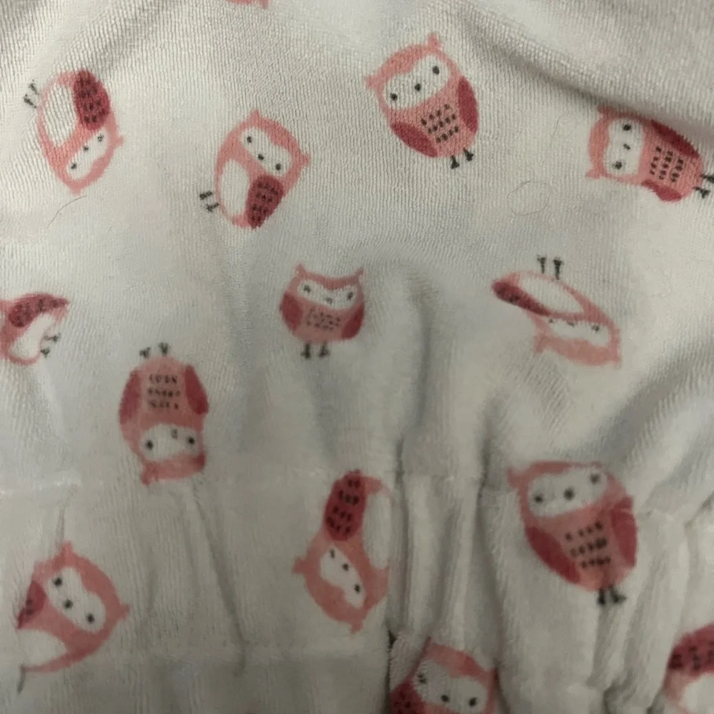 Just One You Carters Pink and White Owls Baby Girl Hooded Bathrobe Sz 0-9